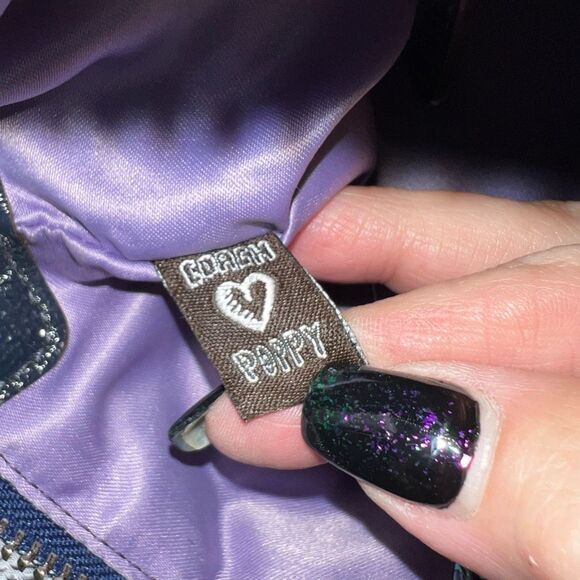 Coach RARE Poppy Blue Ice Ski Bunny Glam Tote with Two Acrylic Tags - Picture 5 of 15